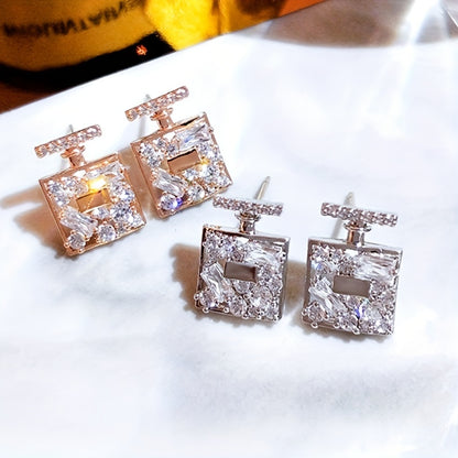 Ladies Daily Party Lover Gift Jewelry Unique Square Zircon Design Stud Earrings