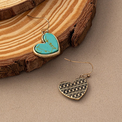 Valentine's Day Vintage Bohemian Style Natural Turquoise Love Earrings