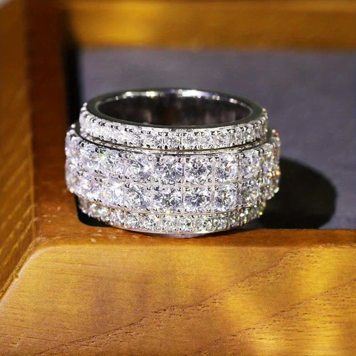 Elegant Broadband Ring Silver Plated with Sparkling Zircon Ladies Promise Ring Dinner Cocktail Decoration