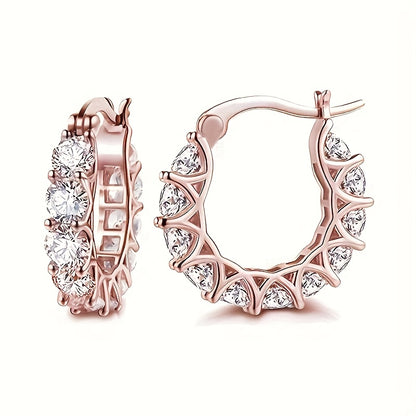 A pair of elegant zircon paved round ring earrings, luxury fashion women's jewelry, perfect for engagements, parties and everyday wear