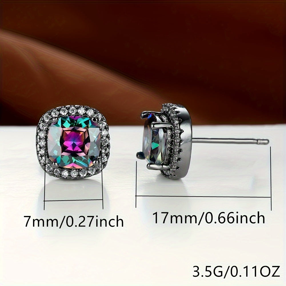 Exquisite square Zirconia stud earrings, wedding party decoration, ladies gift