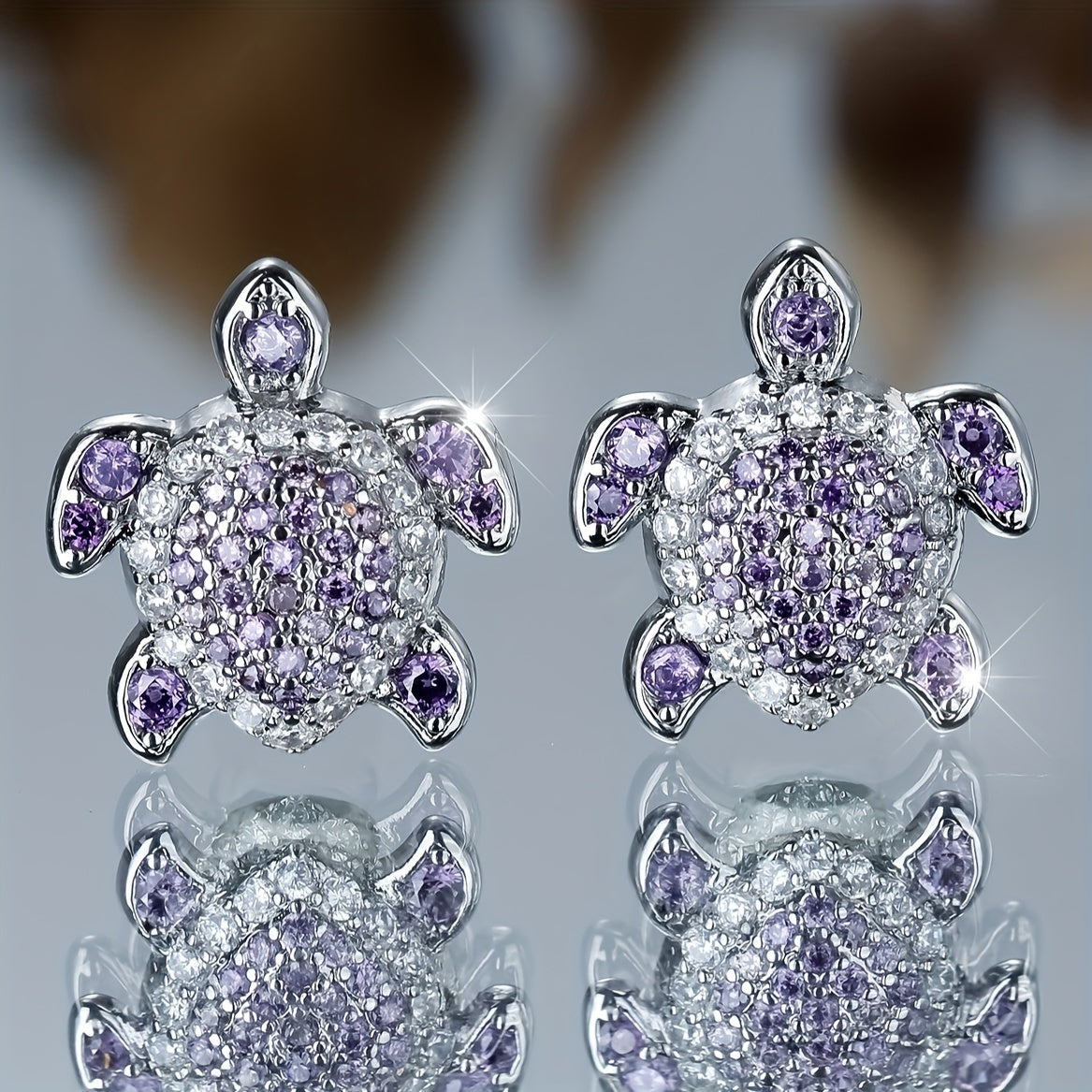 Ladies Vintage Bohemian Style Shine Cubic Zirconia Fashion Turtle Stud Earrings - Perfect for Weddings & Parties
