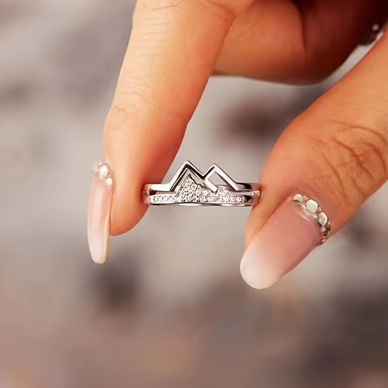 Fashion ring silver-plated trendy mountain design shop with sparkling Zirconia, suitable for men and Women's daily matching party accessories