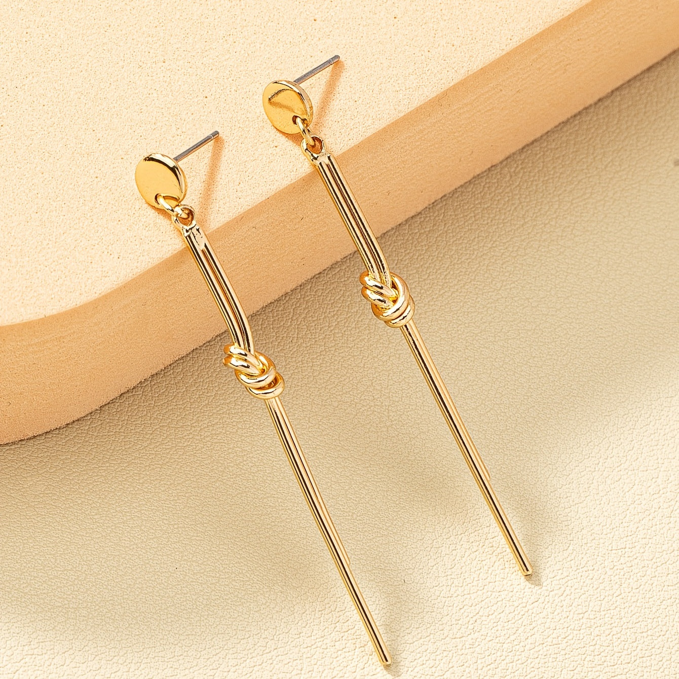 Knot detail pendant earrings, simple metal long line shape pendant earrings, simple daily party earrings