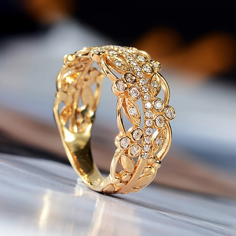 Hollow Zirconia Decorative Ring, Romantic Wedding Ring, Holiday Style Jewelry Anniversary Gift, Suitable for Women