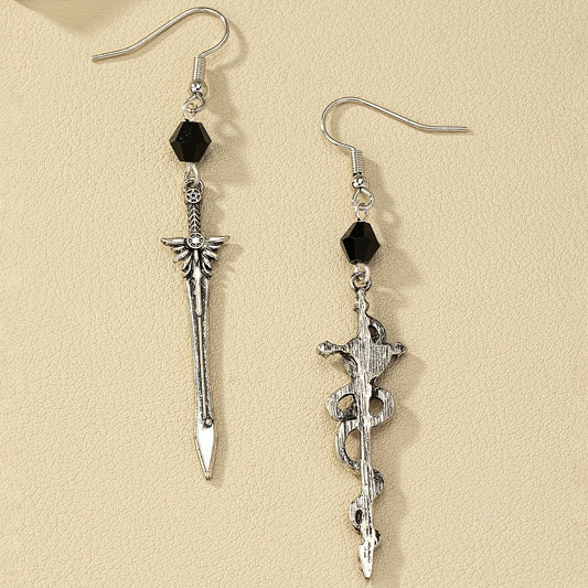 Halloween Gothic Dark Pentagram Snake Wraps Victory Sword Asymmetrical Earrings Creative Gift for Women