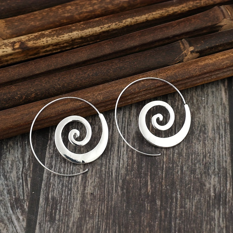 1 pair of retro minimalist geometric spiral round earrings, ethnic style retro minimalist round earrings, suitable for fashion accessories