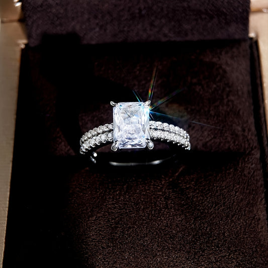 2 Pieces/Set Ladies Wedding Ring Square Cut White Sapphire Silver Plated Ring Proposal Gift (No Box)