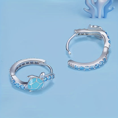 Ladies' elegant bohemian turtle earrings with synthetic sapphire, March birthday stone, nickel-free copper, animal-themed design, suitable for daily and party wear