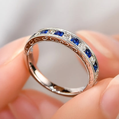 Silver Eternal Ring, Blue Cubic Zirconia Simple and elegant style, suitable for daily wear and women's anniversary gifts