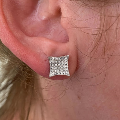 Ladies and Men's Elegant Square Glitter Earrings, Copper Synthetic Zirconia Inlay, Nickel Free Plating, Stylish Geometric Design, April Birthstone, Everyday Party Jewelry