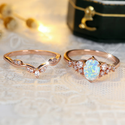 2 exquisite luxury egg-shaped white synthetic opal edged with white synthetic zircon ring, removable and wearable.