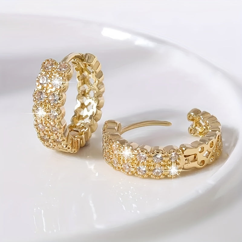 Exquisite double-row zircon ring earrings, women's wedding party fashion earrings, elegant style