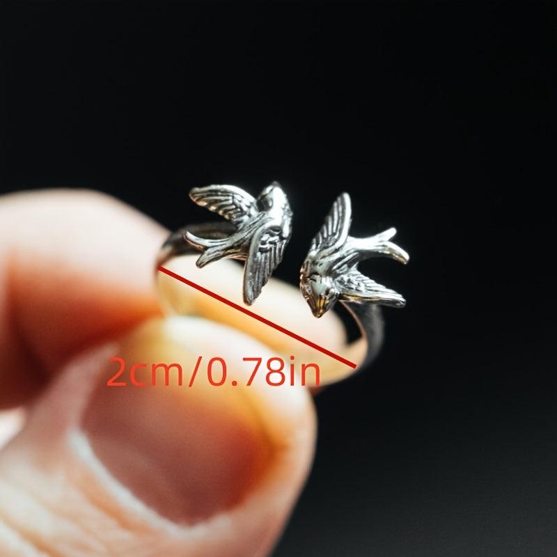 A Vintage Spring Bird Adjustable Open Ring, Alloy, Non-Magnetic, Holiday Style Accessories