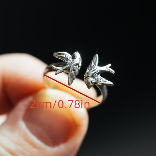 A Vintage Spring Bird Adjustable Open Ring, Alloy, Non-Magnetic, Holiday Style Accessories