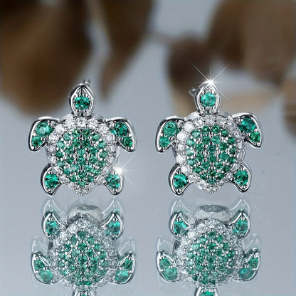 Ladies Vintage Bohemian Style Shine Cubic Zirconia Fashion Turtle Stud Earrings - Perfect for Weddings & Parties