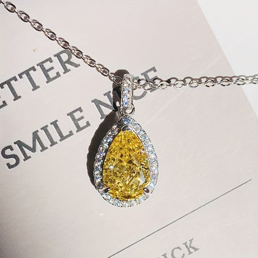 Elegant and luxurious yellow synthetic gemstone teardrop pendant necklace - perfect for engagements, weddings, anniversaries and everyday glamour