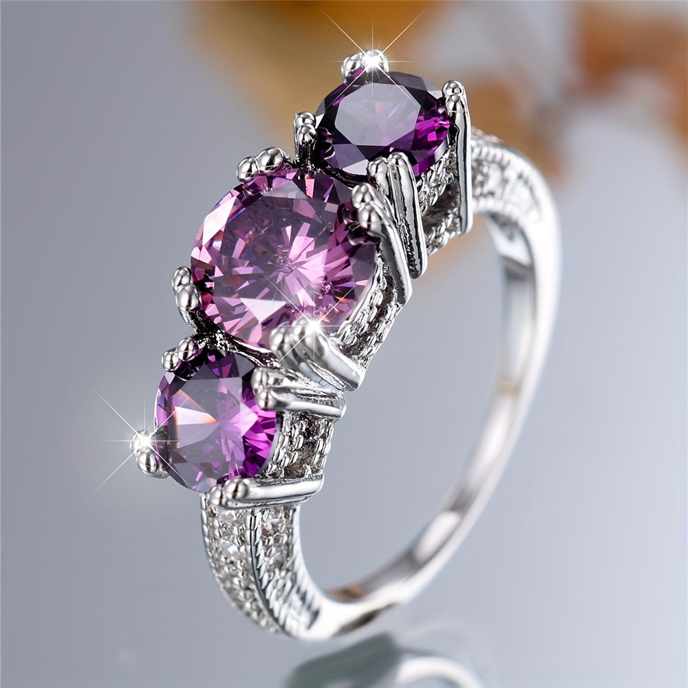 A Ladies Round Synthetic Zirconia Ring Engagement Ring Vintage Wedding Ring Bridal Jewelry
