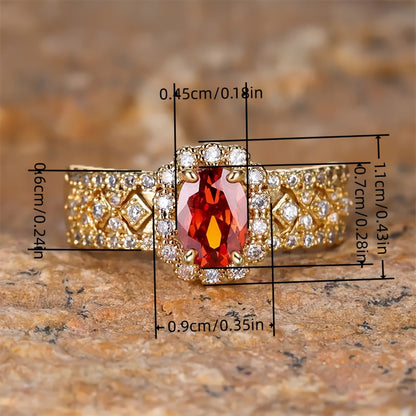 Vintage Luxury 4-Claw Oval Red Synthetic Gemstone Anniversary Ring Set with Zircon Elegant Jewelry Engagement Gift Valentine's Day Gift