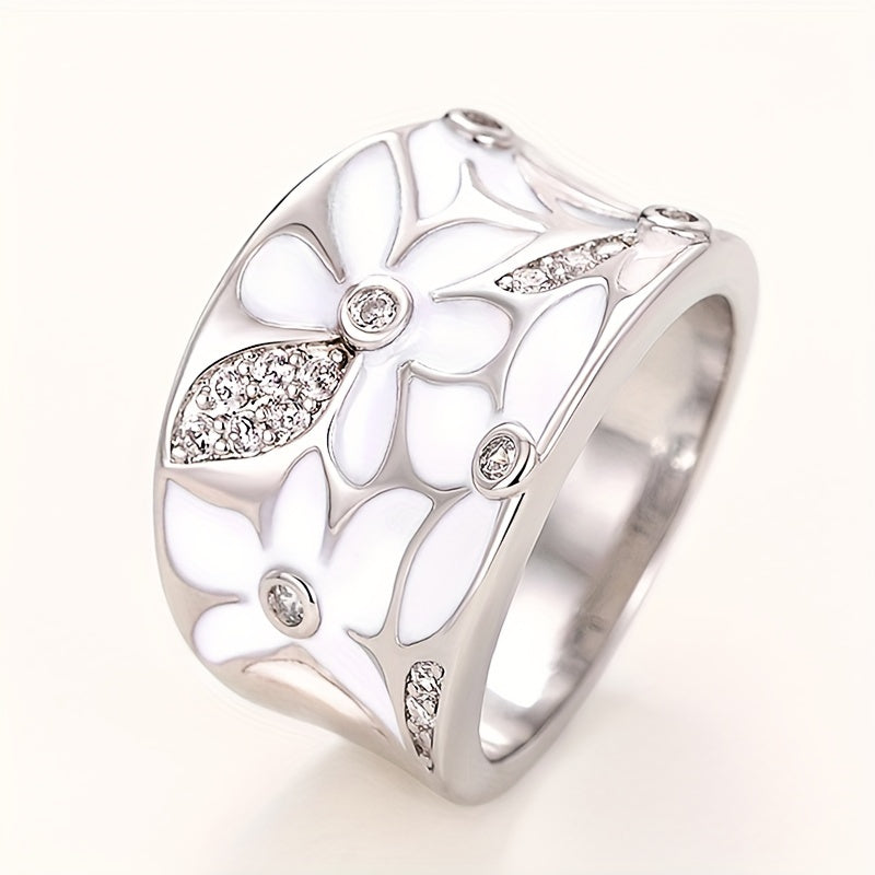 Chic Cute White Flower Wide Ring Silver Plated Bohemian Ring Daily Fashion Clothing Accessory Ring