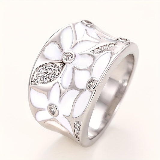 Chic Cute White Flower Wide Ring Silver Plated Bohemian Ring Daily Fashion Clothing Accessory Ring