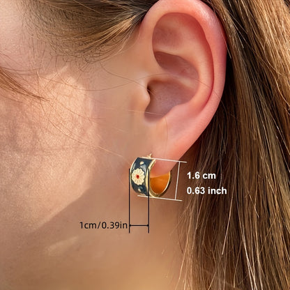 Exquisite 18K Gold Plated Flower Enamel Round Earrings Women's Wedding Engagement Party Gifts Vintage Bridal Accessories