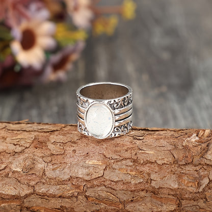 Ethnic style hand-carved pattern inlaid with synthetic gemstone alloy ring