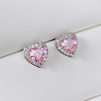 Heart stud earrings set with colorful shiny zircon romantic wedding stud earrings engagement party jewelry