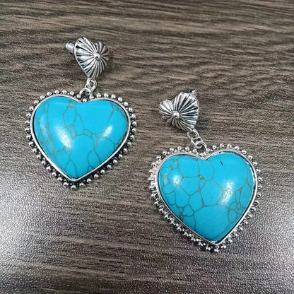 Independent Station Jewelry Western Peach Heart Red Turquoise Earrings Vintage Turquoise Love Earrings Valentine's Day