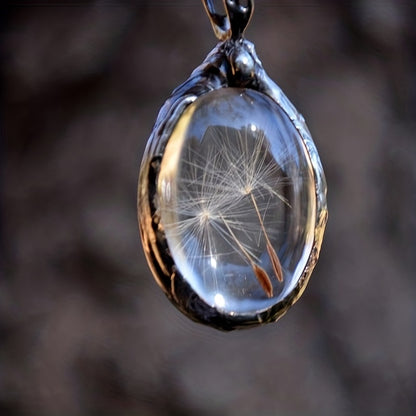 Stylish Vintage Dandelion Seed Wish Oval Time Glass Necklace