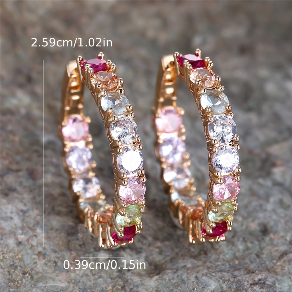 Stylish Rainbow Zircon Ring Earrings - Vintage Bohemian Style Perfect for Party and Everyday Elegance