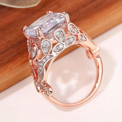 High Quality 925 Silver Plated 4 Claw Inlay, White, Rhinestone, Leaf Vine, Zircon, Rings, Ladies, Wedding, Luxury, Rings, Jewelry