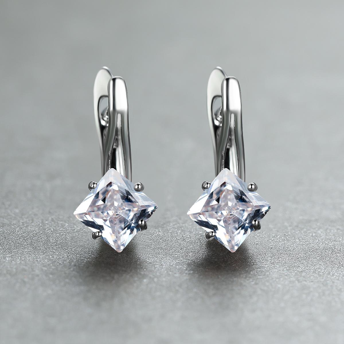 1 pair of silver princess cut blue green red white rainbow stone clip earrings birthday stone bride princess engagement pendant earrings