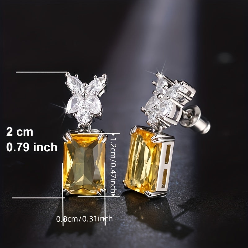 Delicate four-claw topaz butterfly sparkle Zirconia pendant earrings silver-plated jewelry gift party decorations, ladies