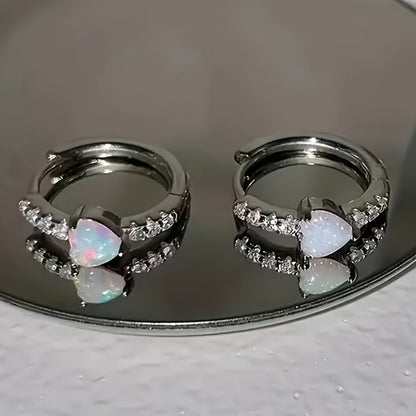 Heart-shaped synthetic opal and cubic Zirconia ring earrings, elegant and cute style ladies engagement party banquet jewelry, the perfect gift for women