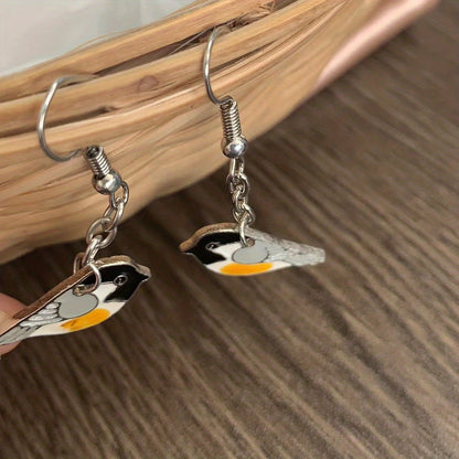 Cute Enamel Bird Design Dangle Earrings Retro Simple Style Alloy Jewelry Adorable Gift For Women Girls