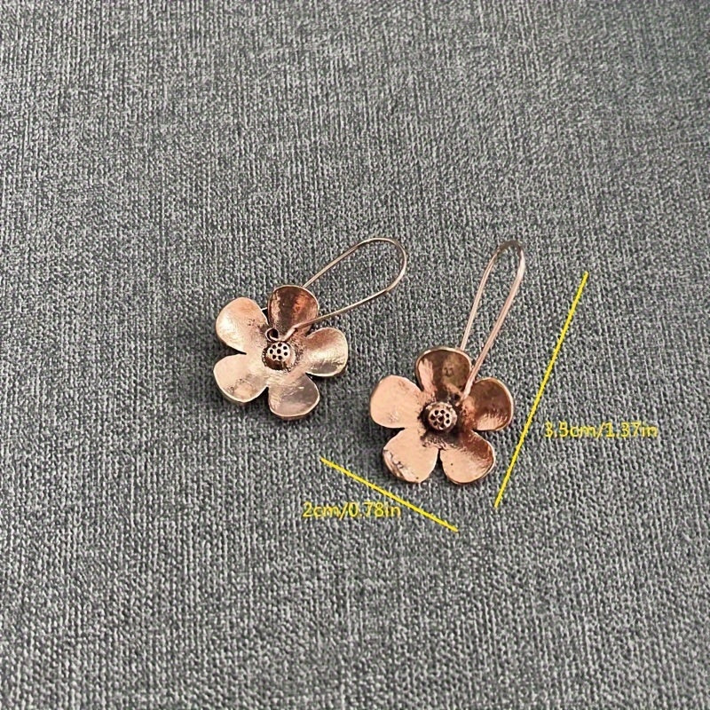 Antique red copper flower design earrings, retro ethnic style unique statement women's earrings