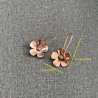 Antique red copper flower design earrings, retro ethnic style unique statement women's earrings