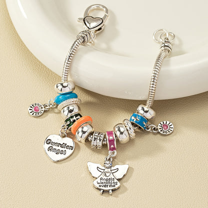 Love Angel Pendant Bracelet With Colorful Beads 14K Plated Alloy Hand Jewelry For Women & Girls