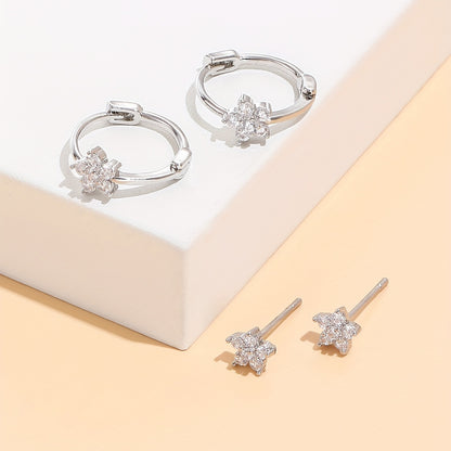4 elegant, cute and simple flower stud earrings set, copper alloy with artificial diamonds, suitable for daily and party wear, suitable for Valentine's Day gifts, suitable for all seasons