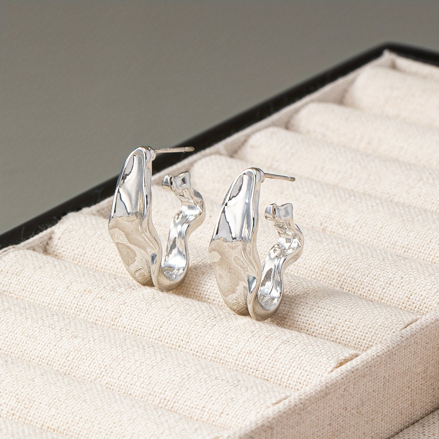 925 sterling silver ring earrings, vintage bohemian style, irregular geometric design, minimalist temperament, women's fashion jewelry.