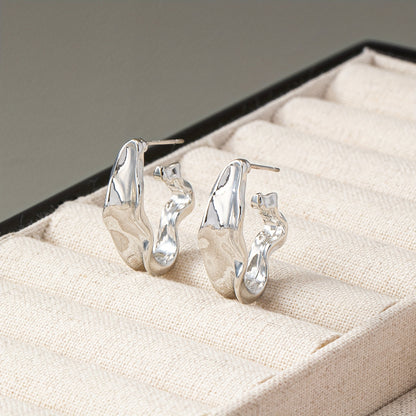 925 sterling silver ring earrings, vintage bohemian style, irregular geometric design, minimalist temperament, women's fashion jewelry.