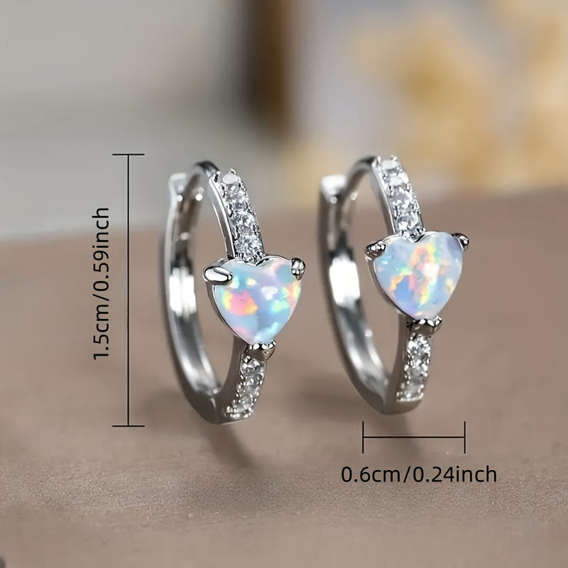 Heart-shaped synthetic opal and cubic Zirconia ring earrings, elegant and cute style ladies engagement party banquet jewelry, the perfect gift for women
