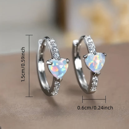 Heart-shaped synthetic opal and cubic Zirconia ring earrings, elegant and cute style ladies engagement party banquet jewelry, the perfect gift for women