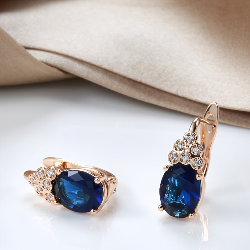 Copper drop earrings with oval faux square diamonds and mixed-color stone, wedding jewelry, Valentine's gifts, dress-up game accessories