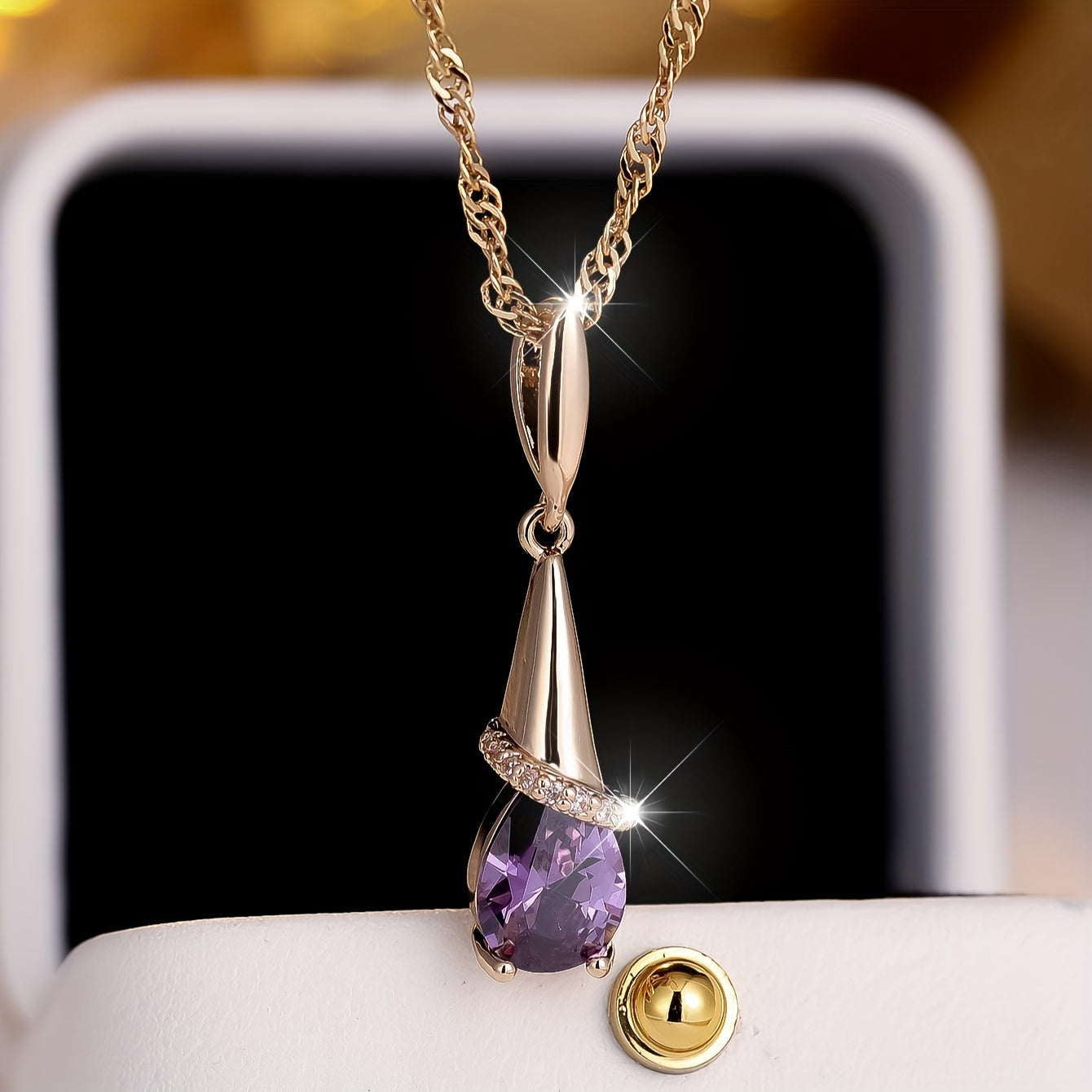 1 elegant bohemian copper pendant necklace with purple synthetic Zirconia, Women's long pendant design, perfect for Casual Attire and gift giving, Thanksgiving is perfect