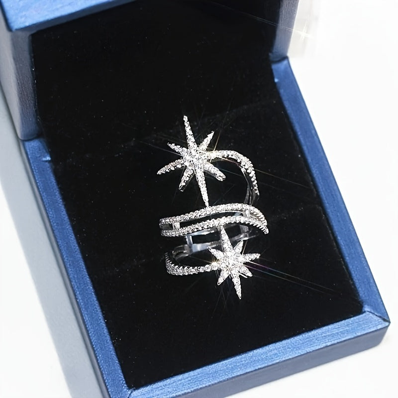 Stylish Snowflake Sparkling Zirconia Ring Elegant Wedding Ring Christmas Party Ring (No Box)