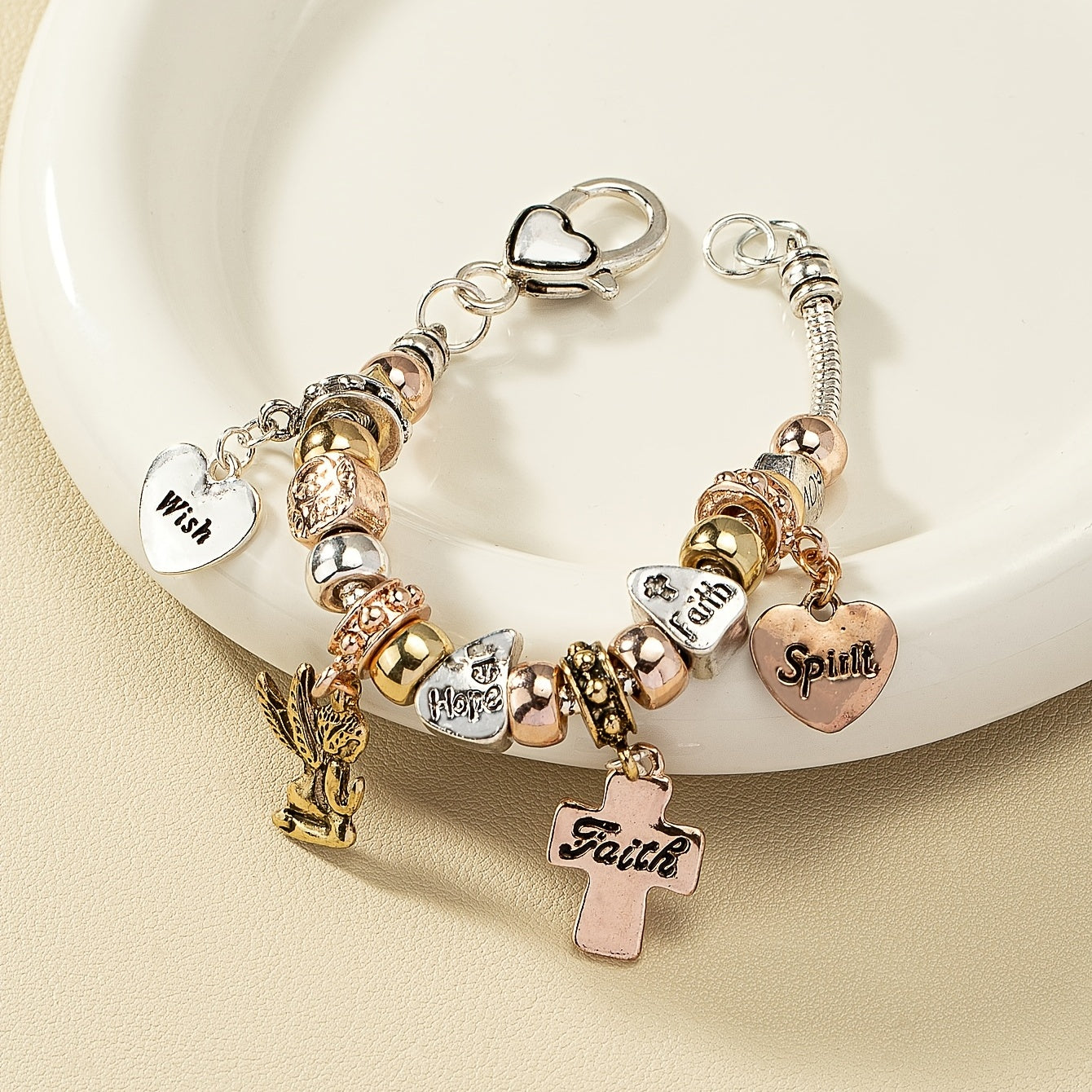 Snake chain beaded bracelet cross and heart shape pendant sweet alloy bracelet ladies