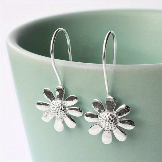 Minimalist Sunflower Pendant 925 Silver Plated Flower Hook Earrings Women's Casual Accessories