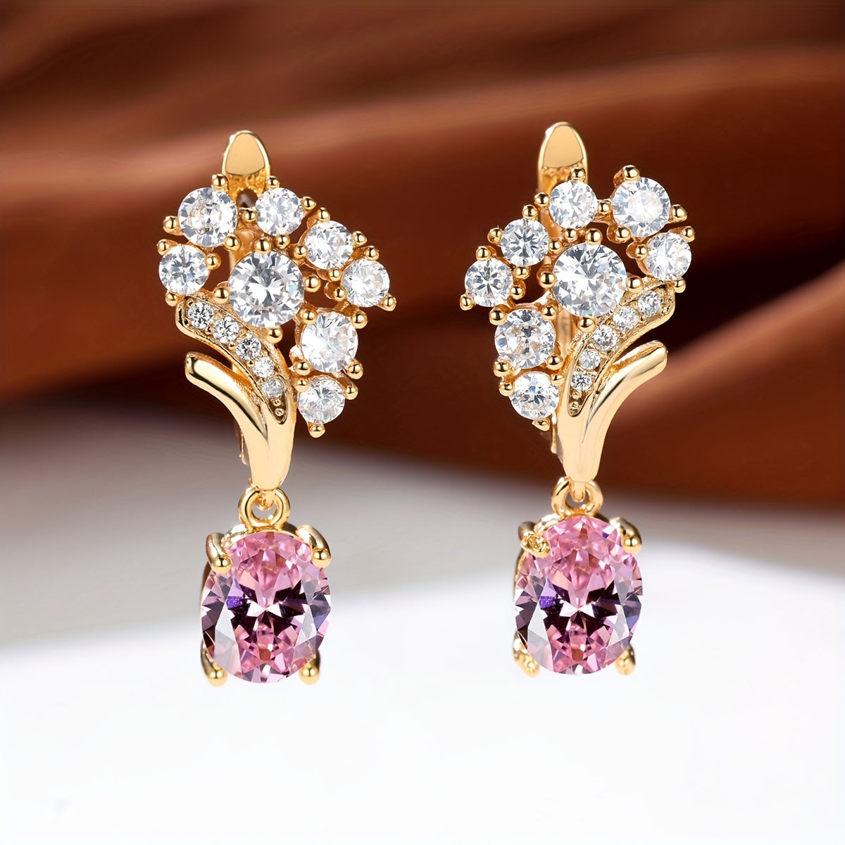 Oval Shiny Zirconia Decor Dangle Earrings Japanese / Korean Style Copper 18K Gold Plated Jewelry Daily Casual